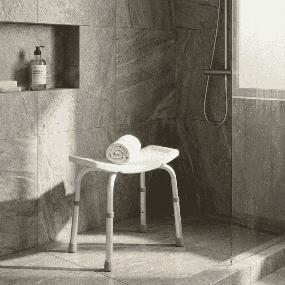 aluminium shower stool in shower