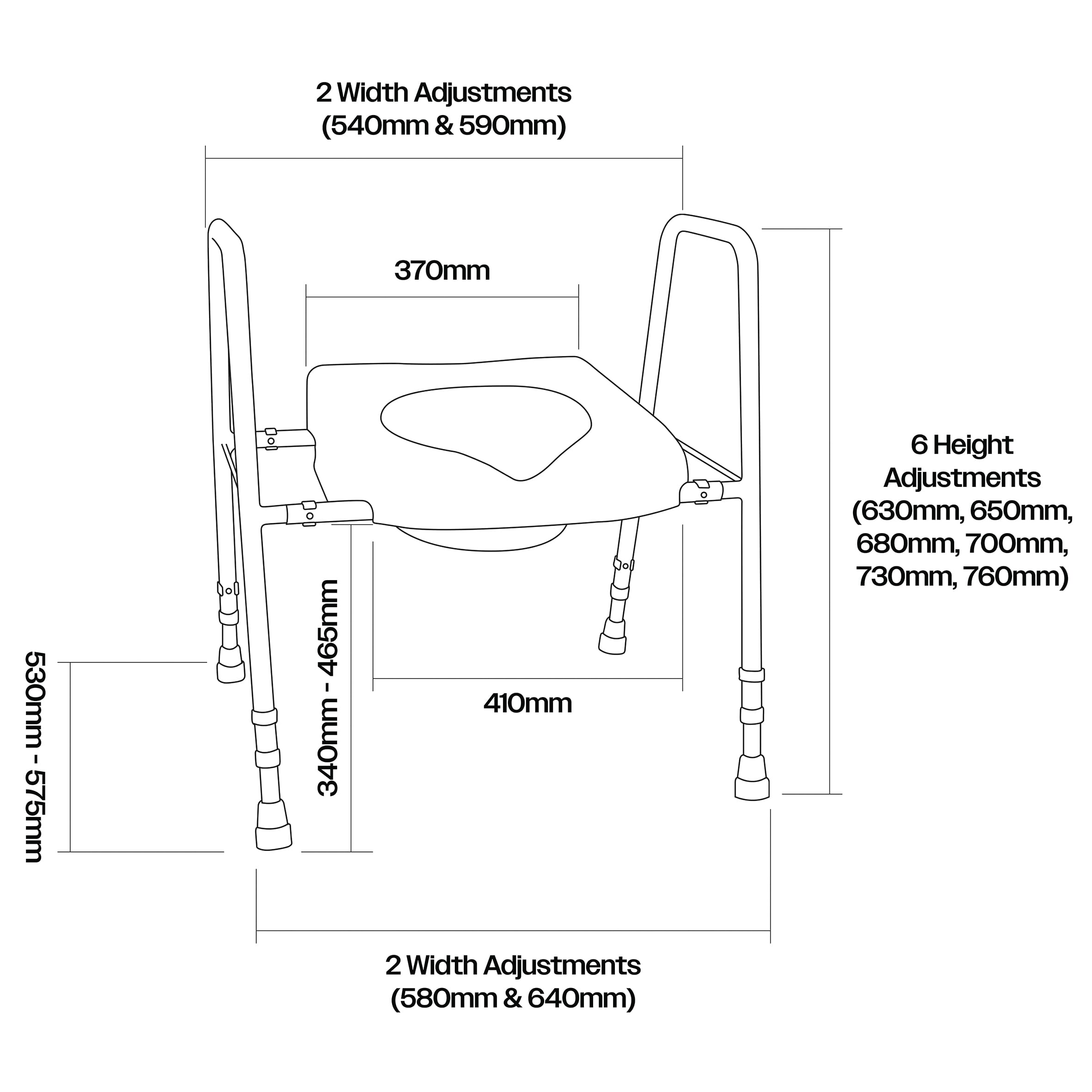 aluminium solo president width adjustable toilet seat and frame 2