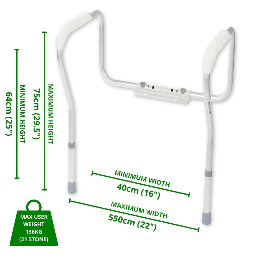 aluminium toilet safety frame dimensions