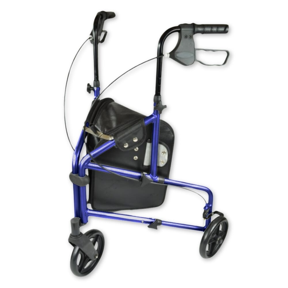 aluminium tri wheel walker in blue 1