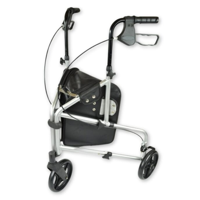 aluminium tri wheel walker in silver 1