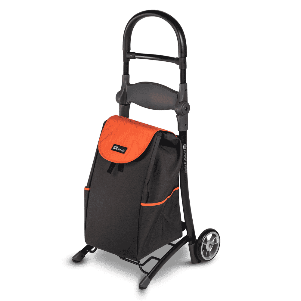 amble shopping trolley black frame orange bag