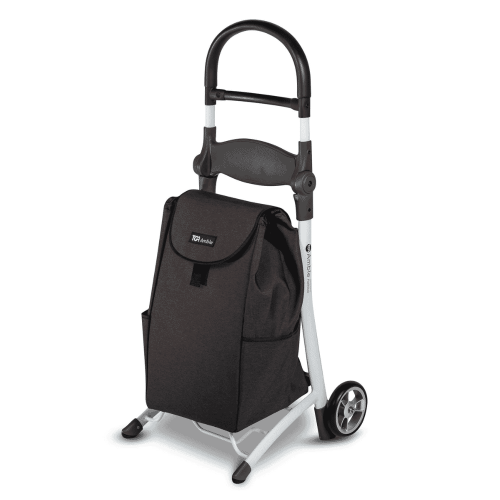 amble shopping trolley white frame grey bag
