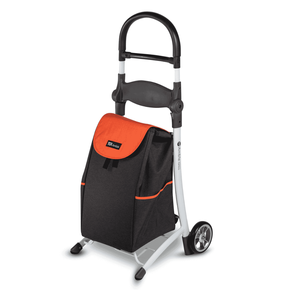 amble shopping trolley white frame orange bag