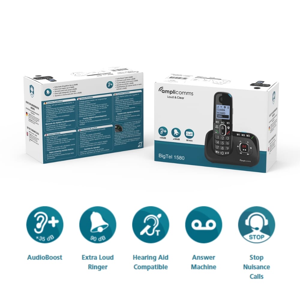 Téléphone DECT à Grosses Touches – Son Amplifié +35dB, Sonnerie Puissante 90dB – Compatible Aides Auditives – Blocage D’appels - 6
