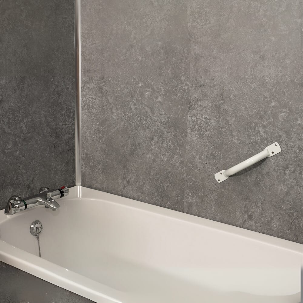 angled steel grab rails bath