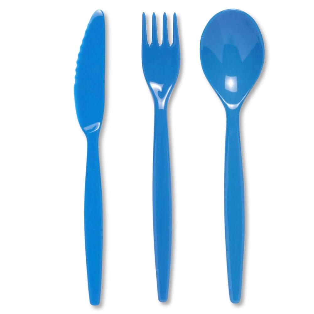 antibacterial cutlery set blue
