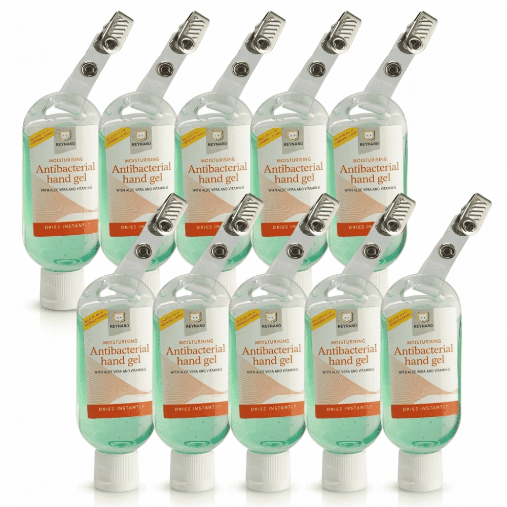 antibacterial hand gel tottle with clip 50ml pack of 10