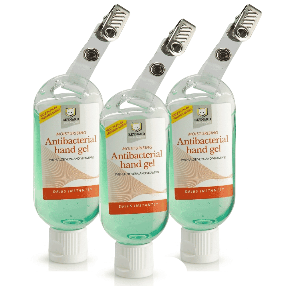 antibacterial hand gel tottle with clip 50ml triple pack