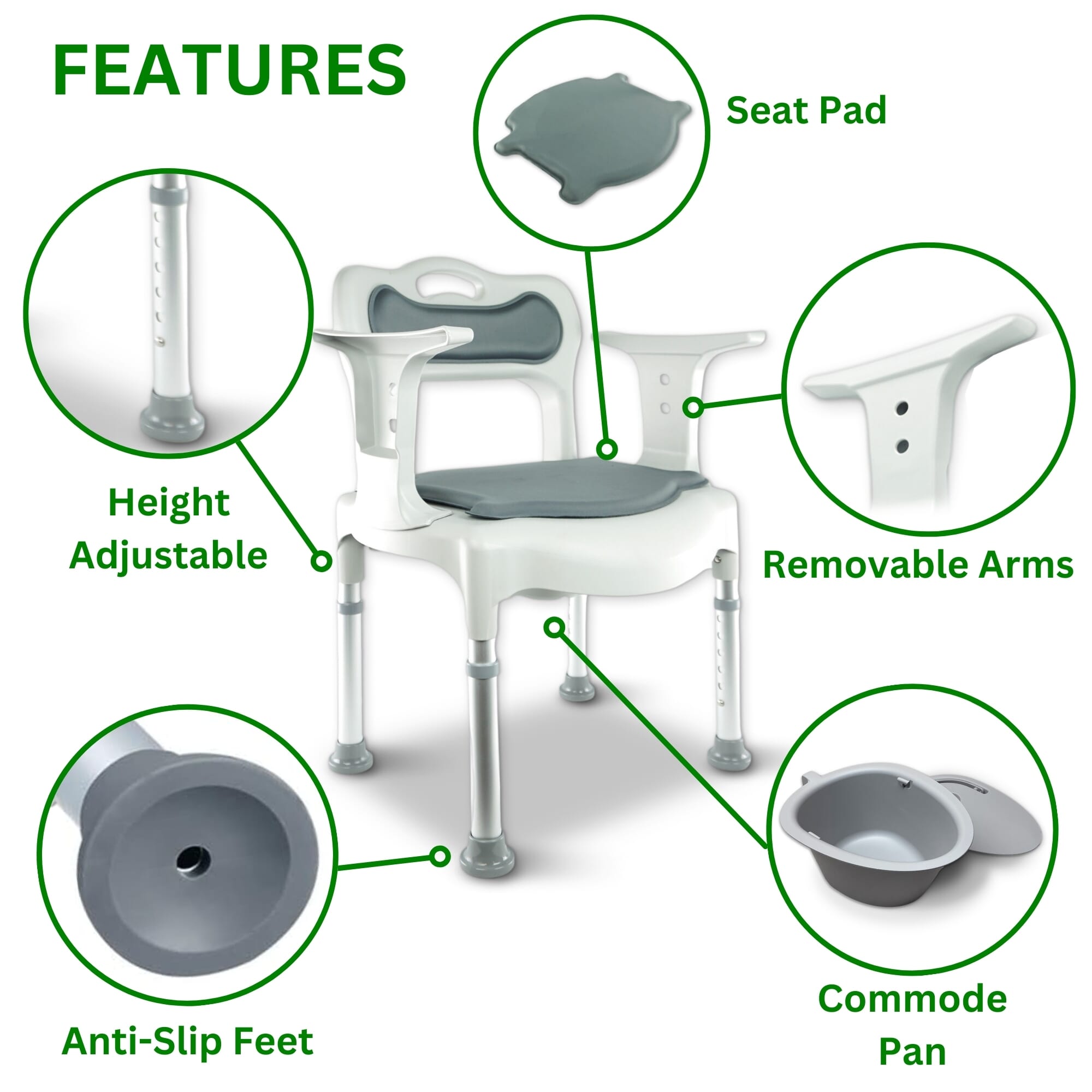 aquarius shower commode chair features