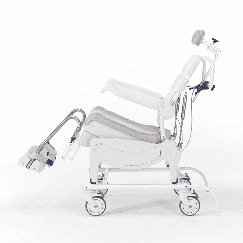 aquatec ocean dual vip ergo shower commode chair side view tilting