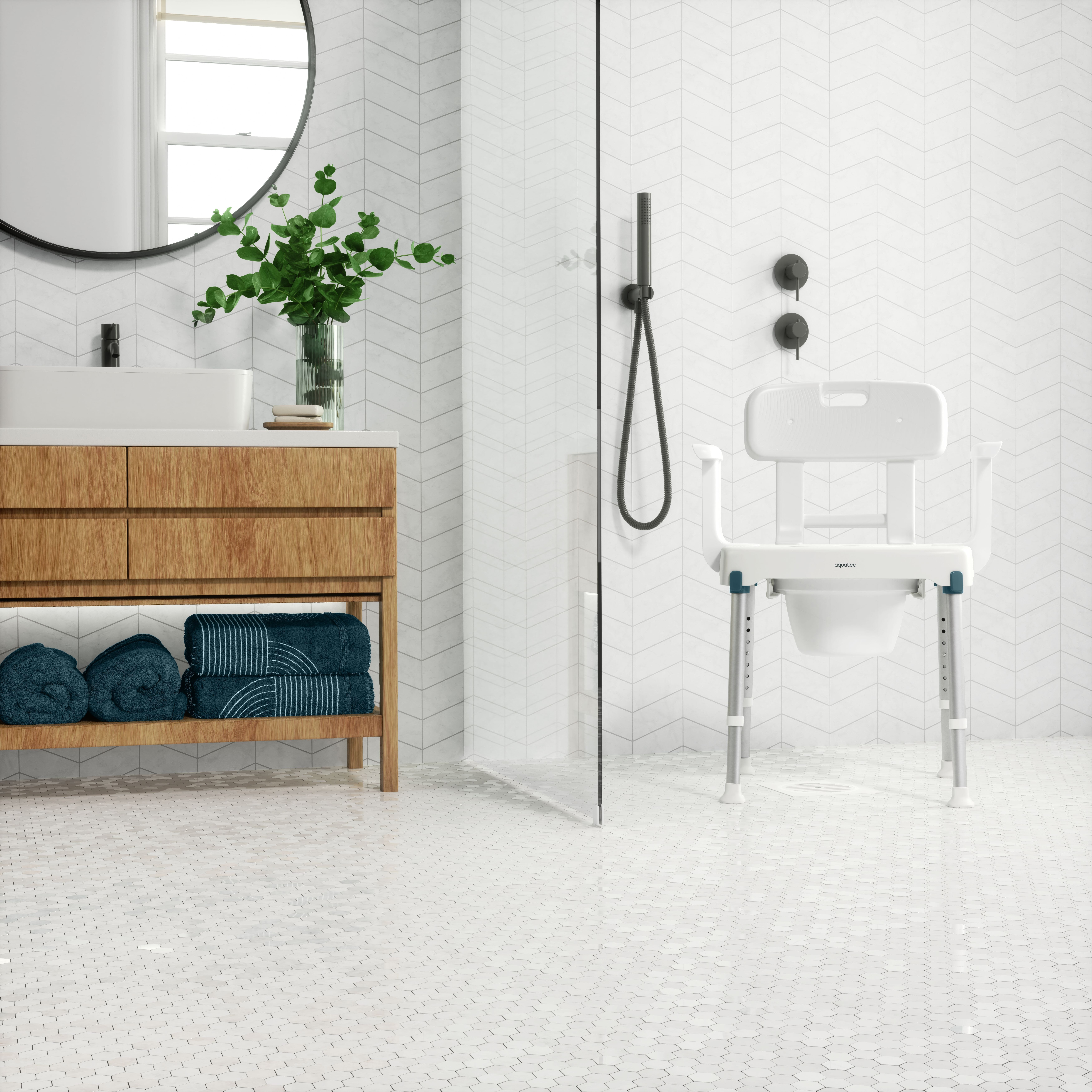 aquatec pure azure shower commode chair in situ