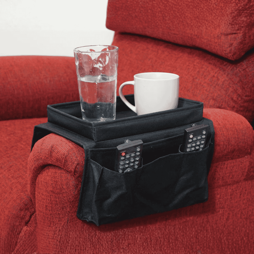 arm rest organiser in use