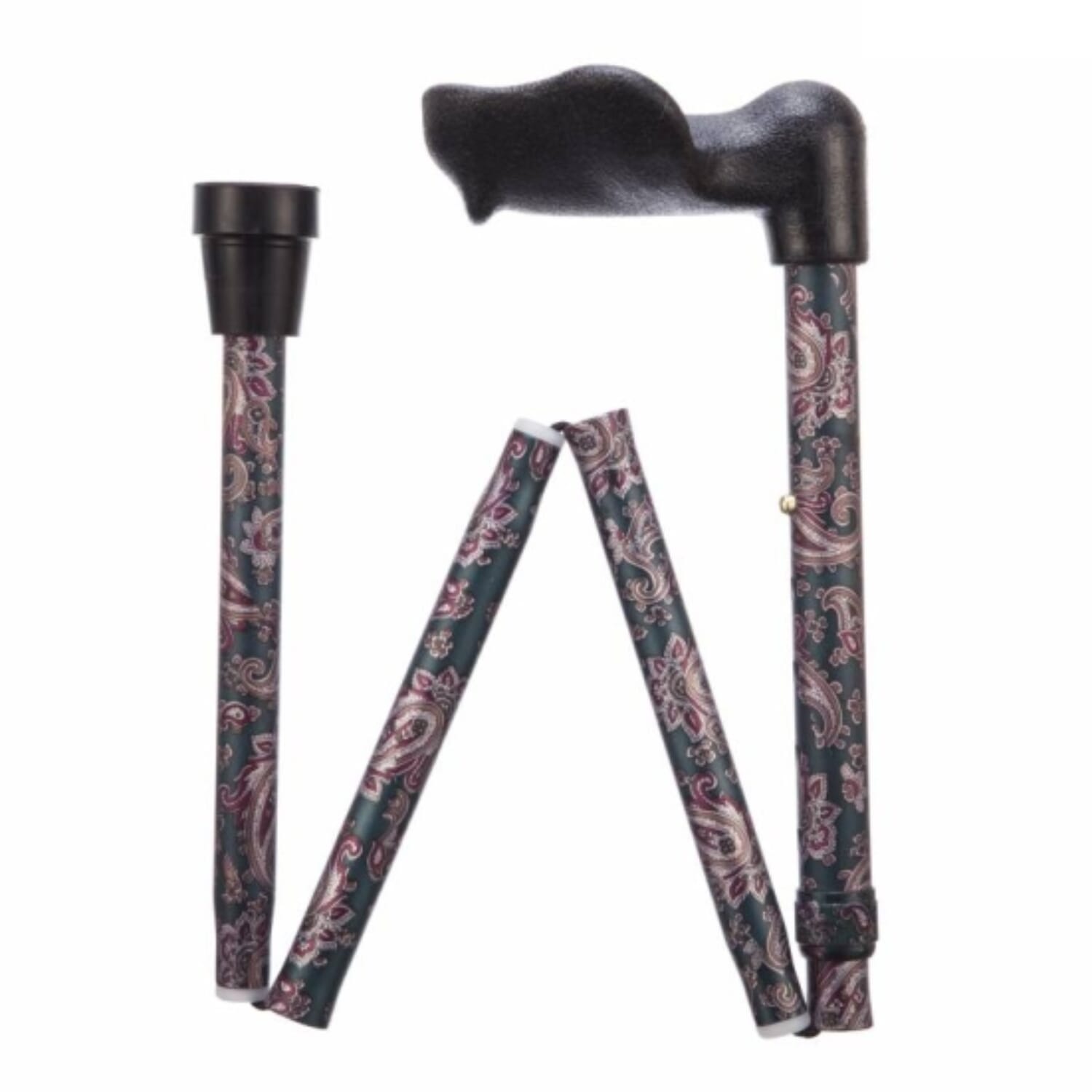 arthritis grip cane adjustable folding left handed paisley