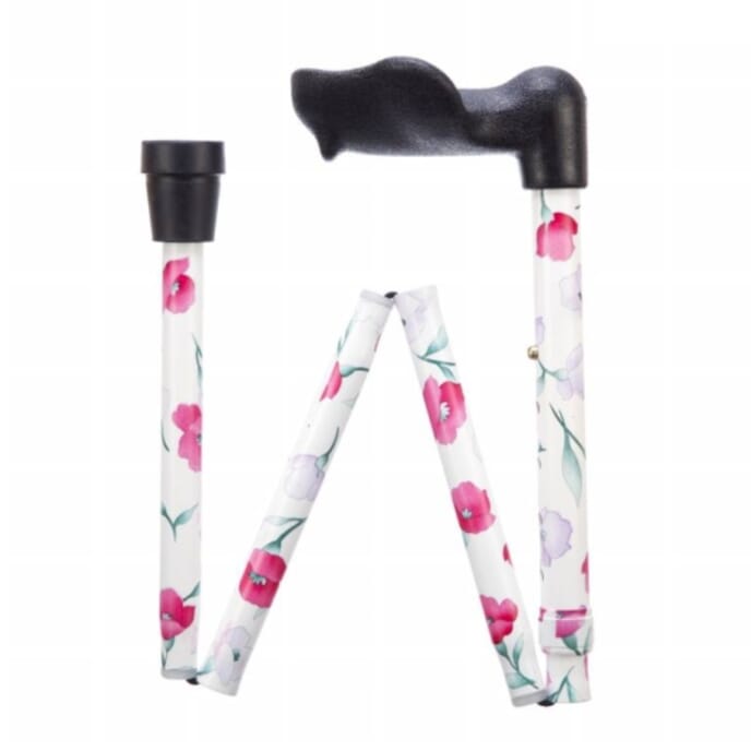 arthritis grip cane adjustable folding left handed pink flower