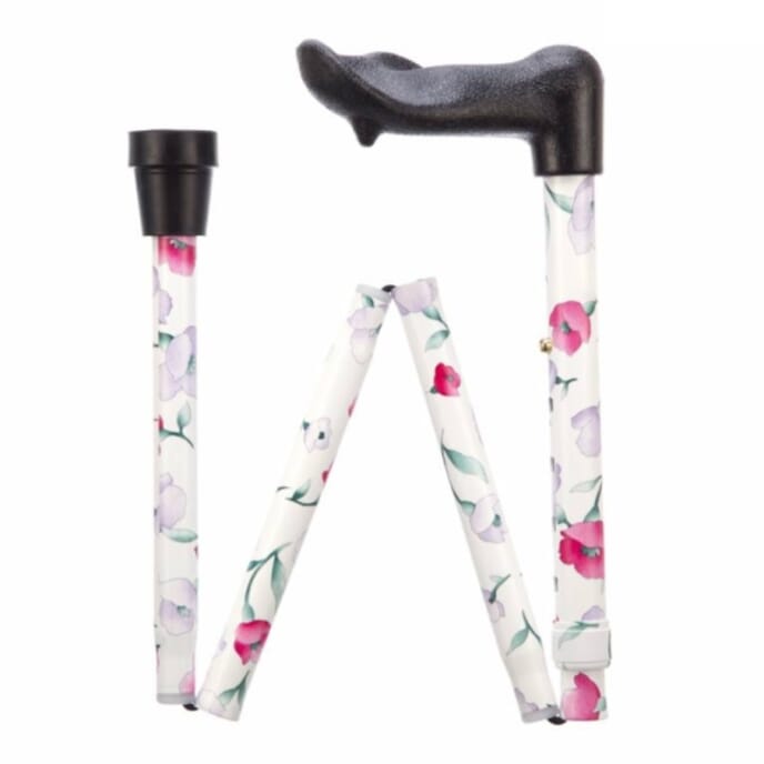 arthritis grip cane adjustable folding right handed pink flower