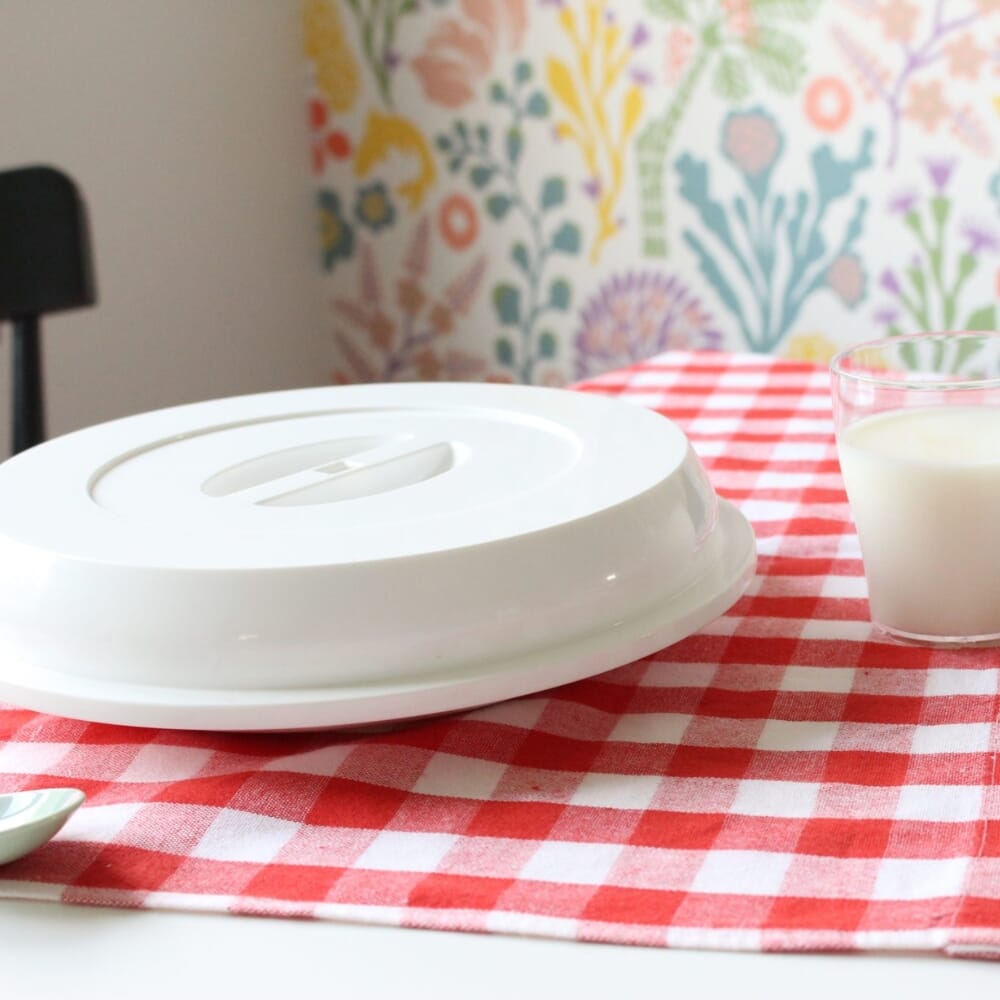 assisted living plate plate cover white on table