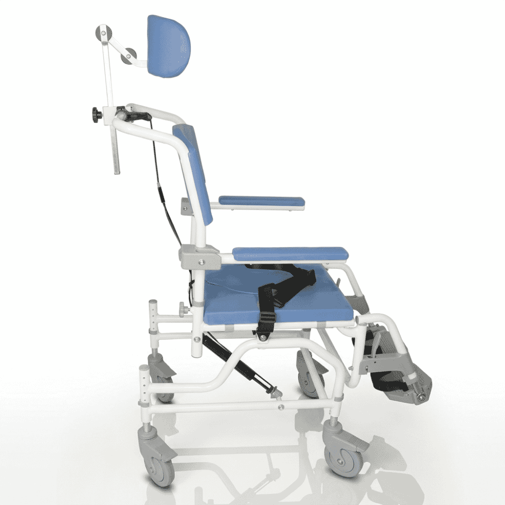 aston tilt in space shower commode chair side view