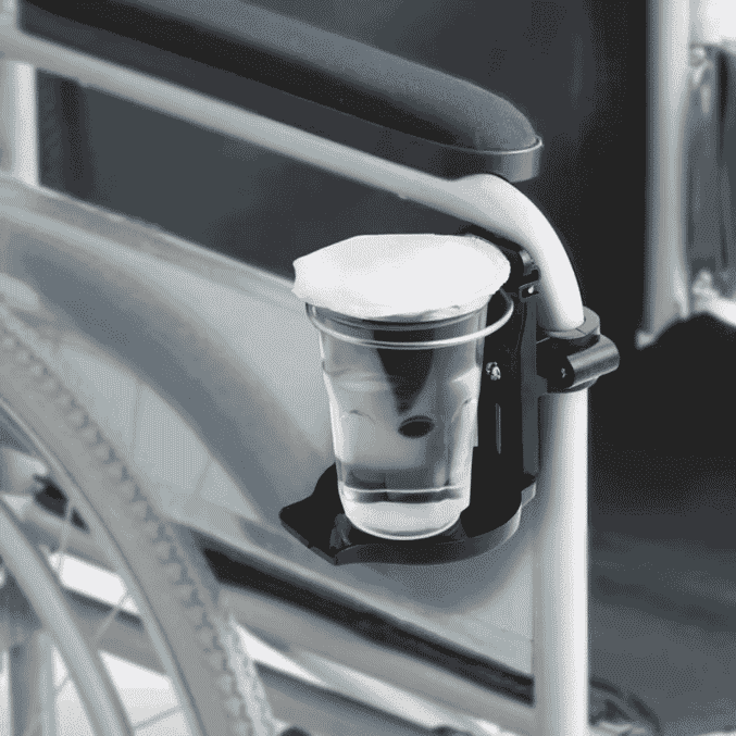 attachable wheelchair drink holder on chair