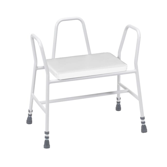 bariatric perching kitchen stool with tubular armrests and back