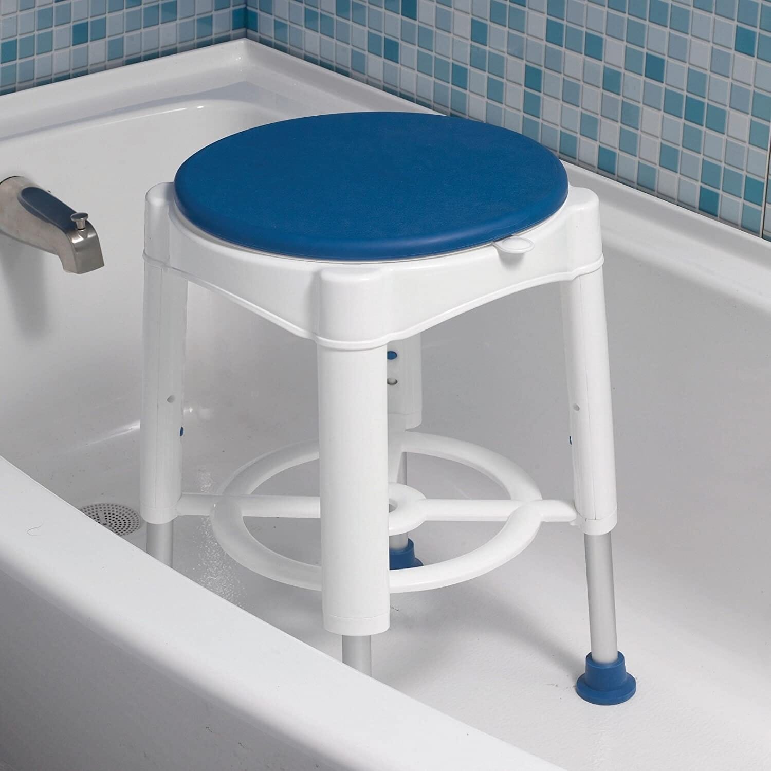 bath stool with rotating padded seat in bath