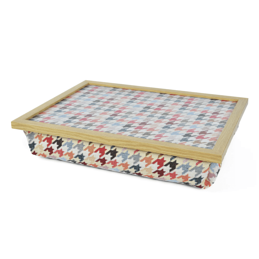 bean bag lap tray houndstooth light wood frame