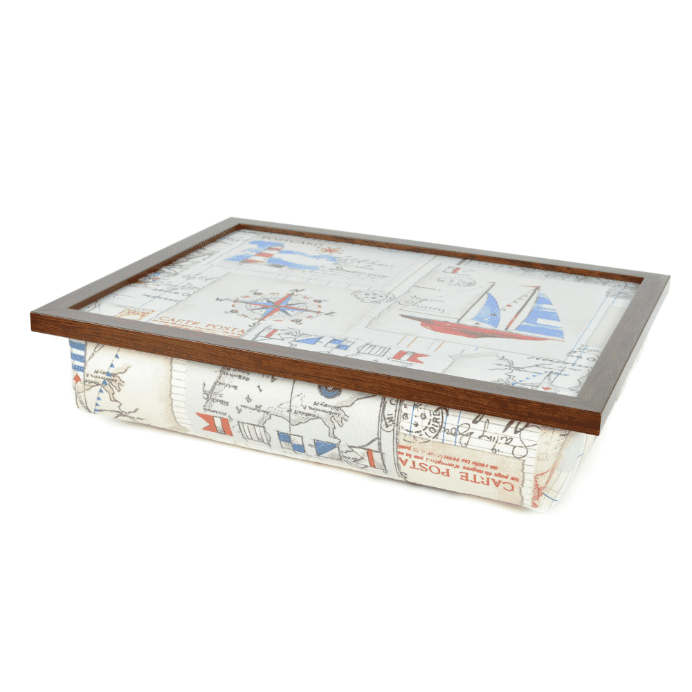 bean bag lap tray nautical linen dark wood frame