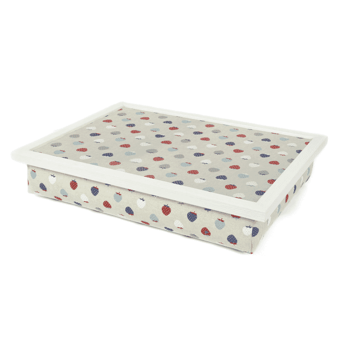 bean bag lap tray strawberry linen white frame