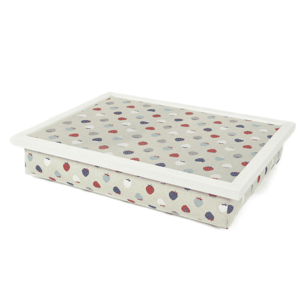 bean bag lap tray strawberry linen white frame