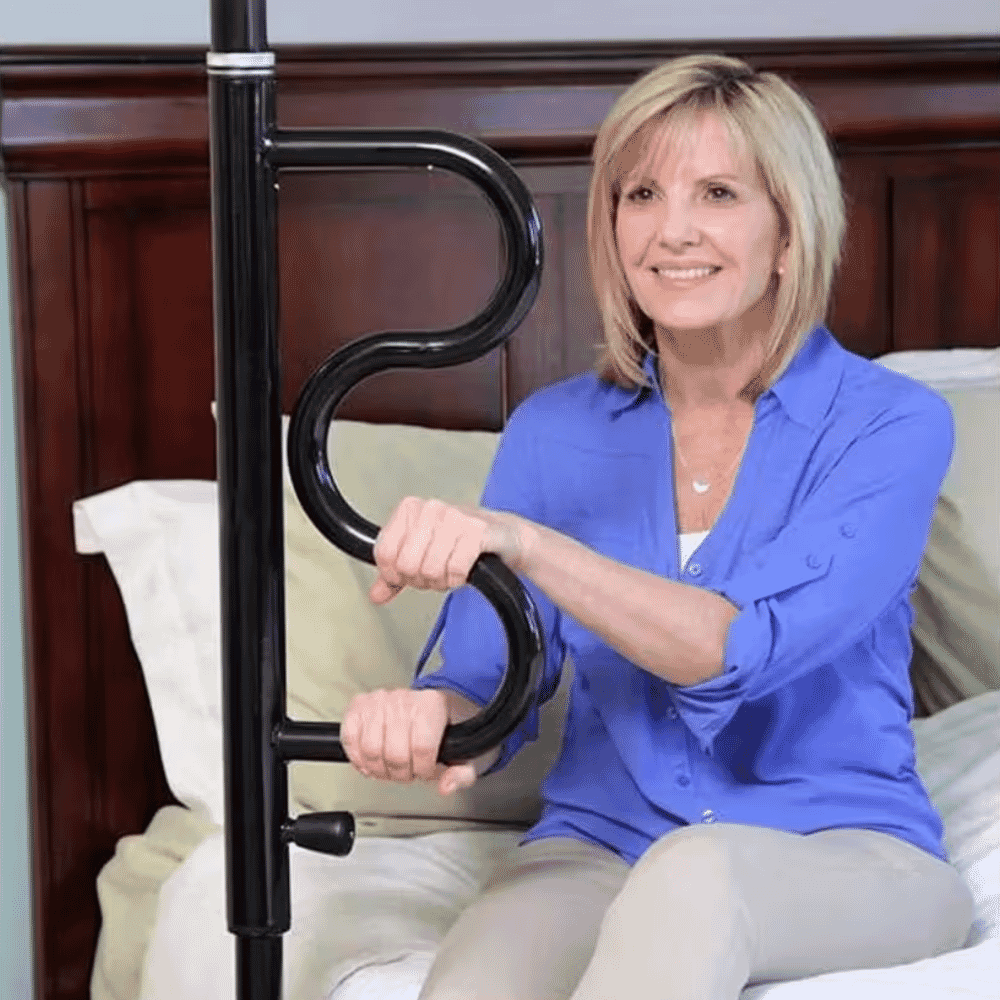 bed security pole with grab bar black lifestyle