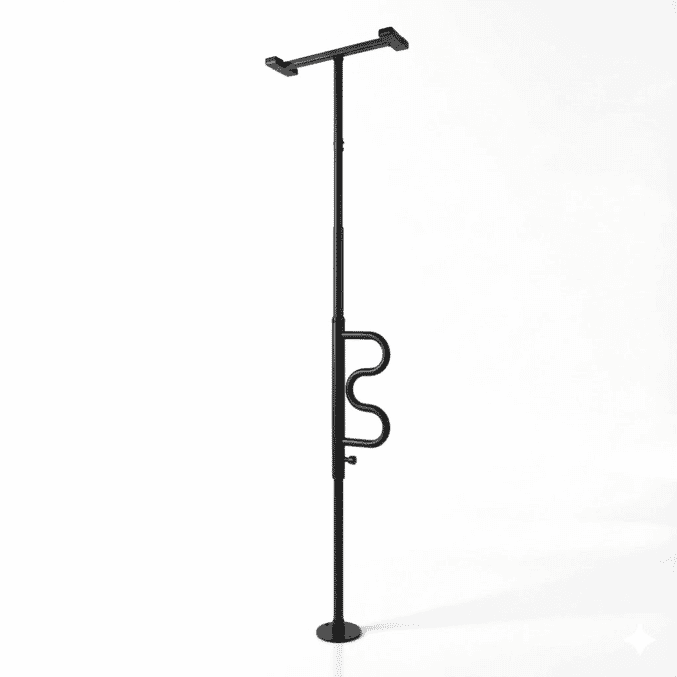 bed security pole with grab bar black