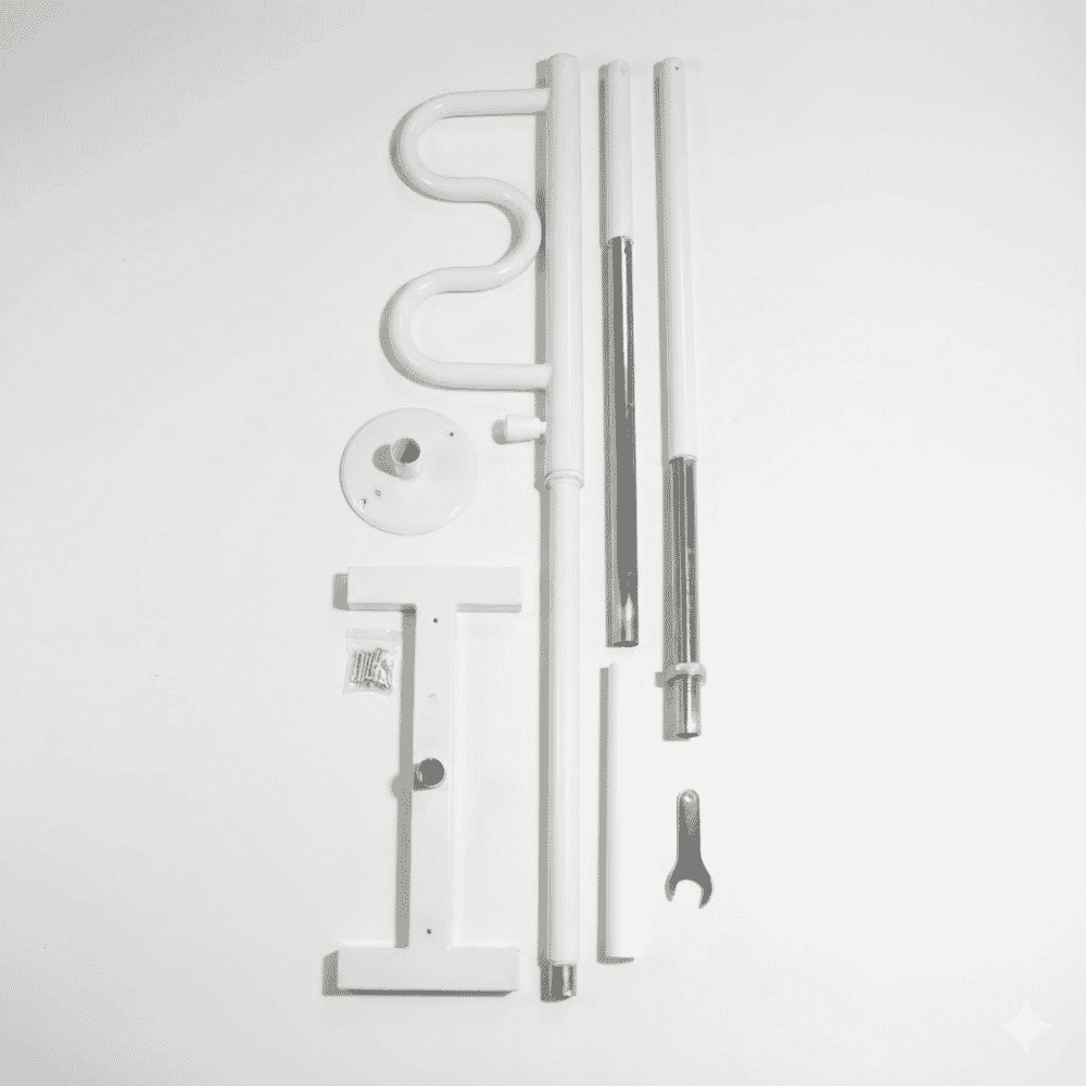 bed security pole with grab bar components