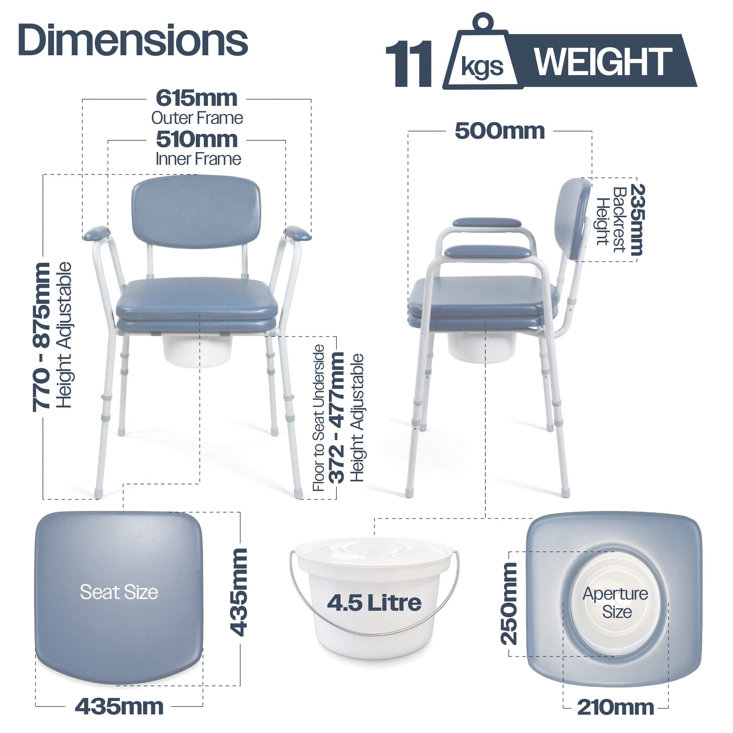 bedside comfort commode dimensions