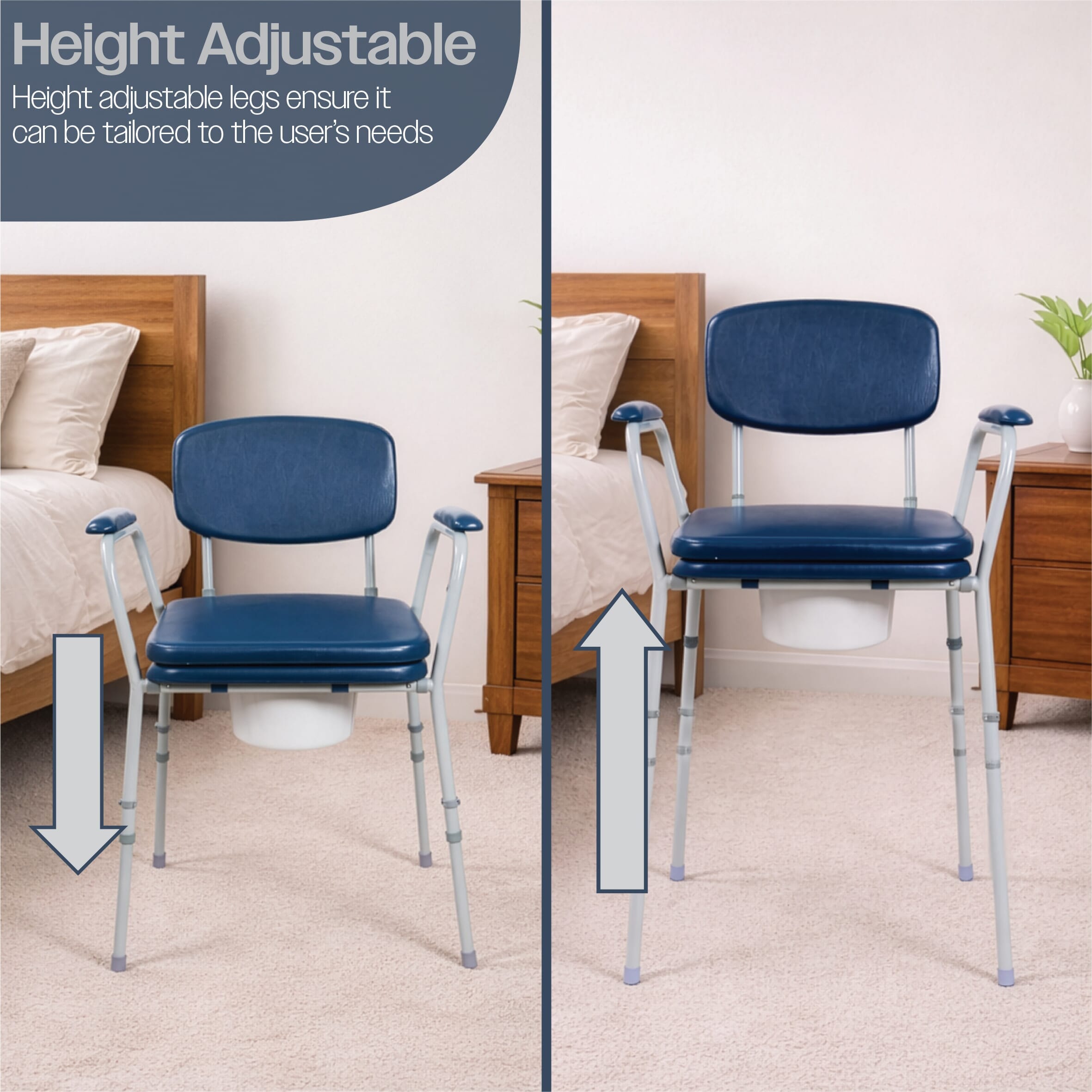bedside comfort commode hight adjustable