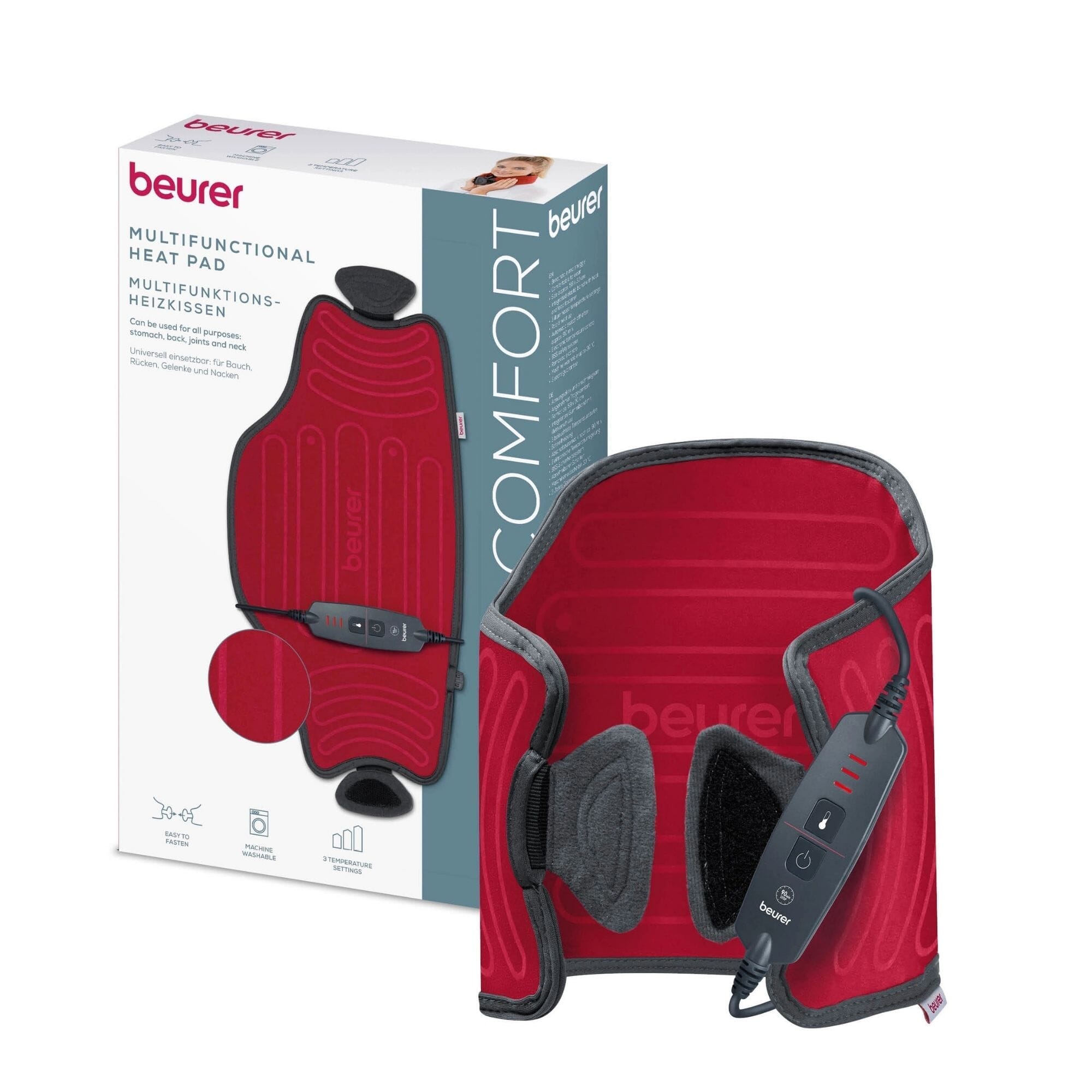 beurer easy fix multifunctional heat pad packaging
