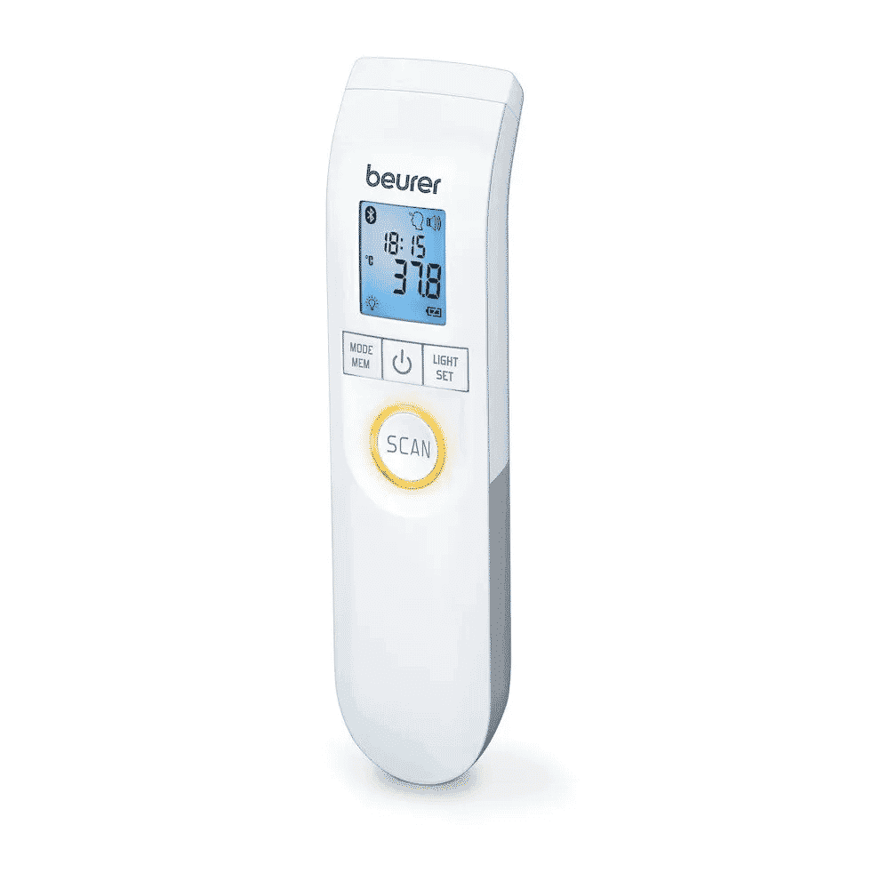 beurer ft95 non contact thermometer showing amber