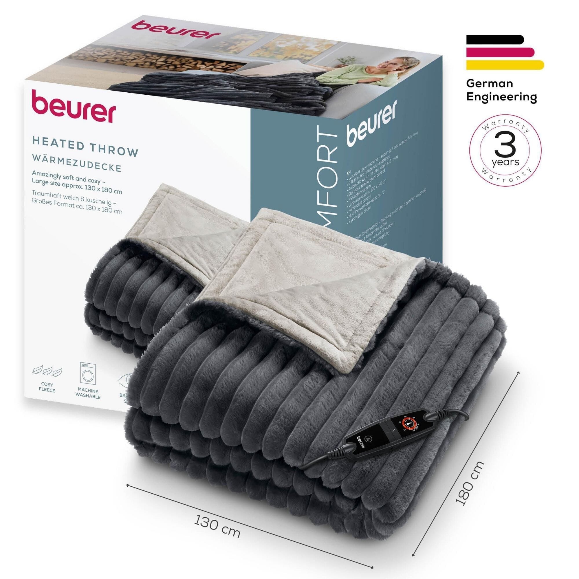 beurer heated throw dimensions