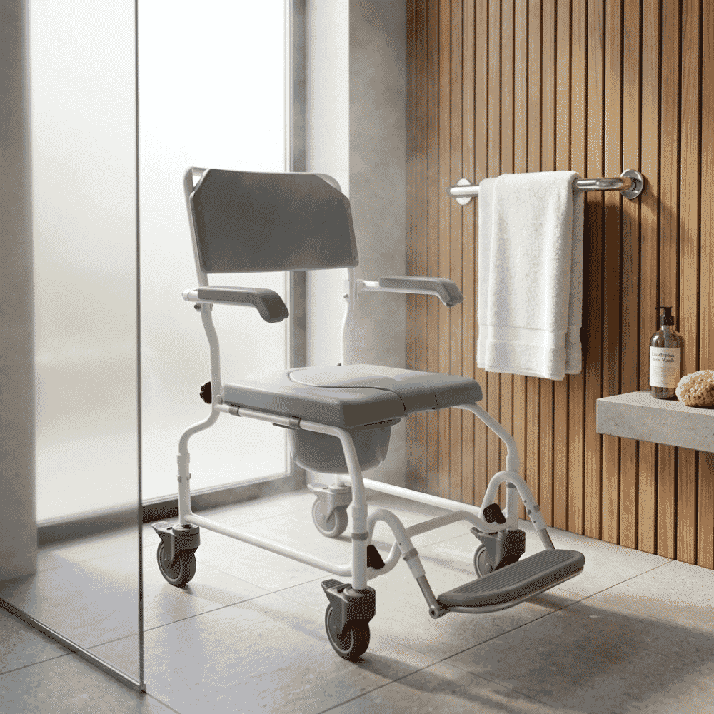 bewl adjustable height shower commode chair in situ