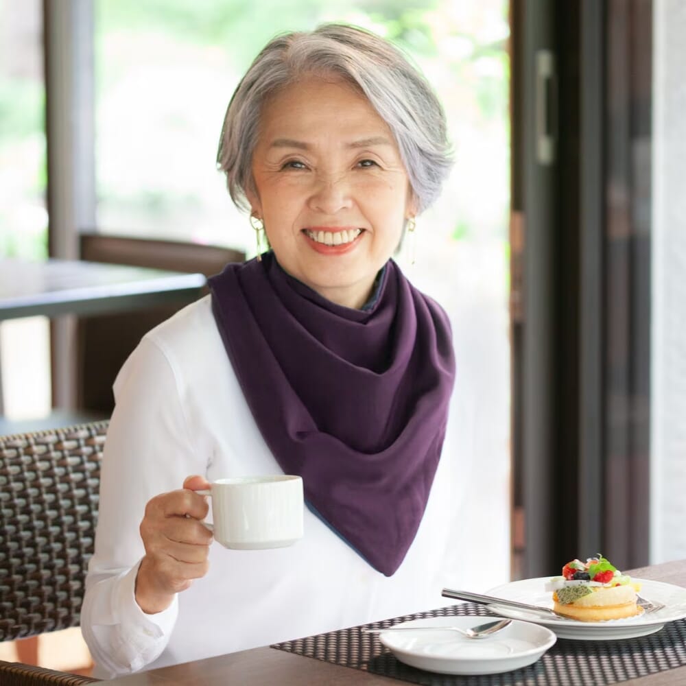 bibetta large adult neckerchief bib purple lifestyle