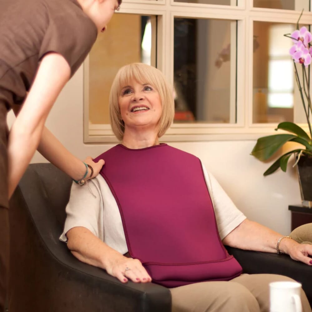 bibetta pro80 waterproof tabard bib burgundy medium lifestyle