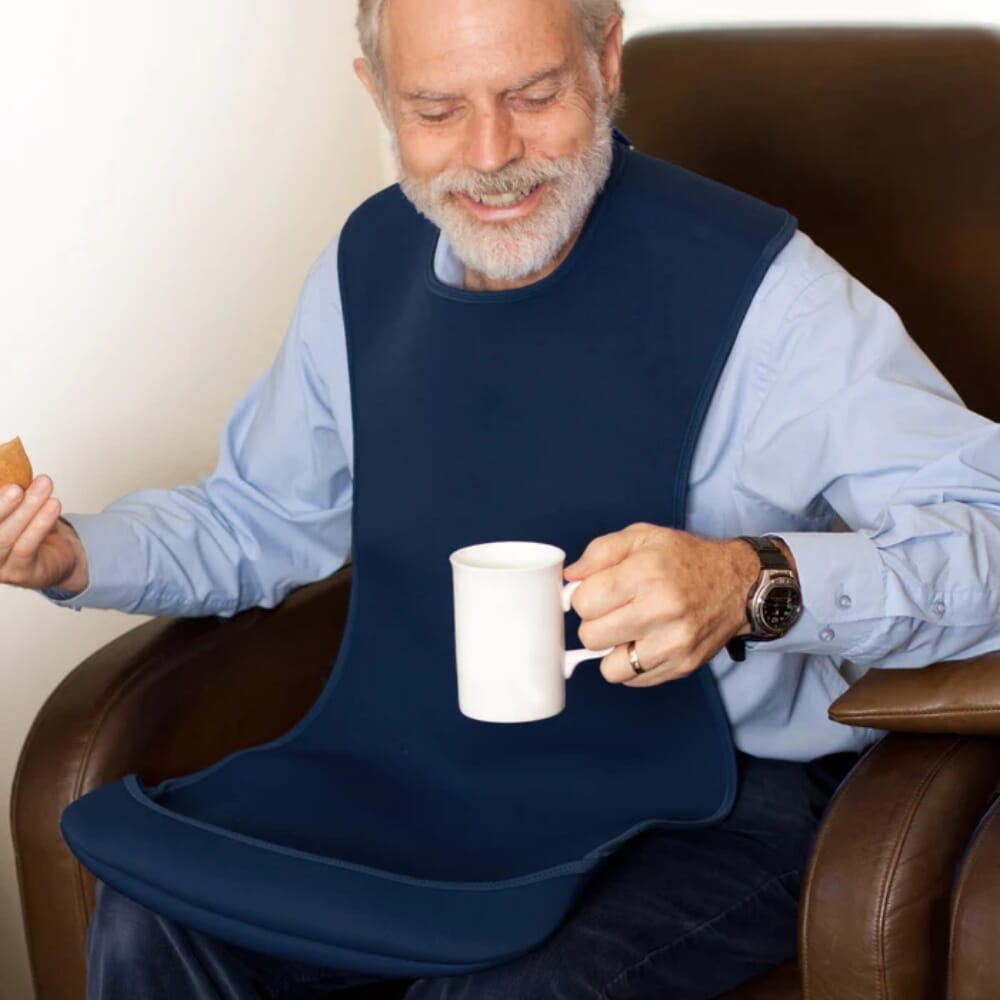 bibetta pro80 waterproof tabard bib navy large lifestyle