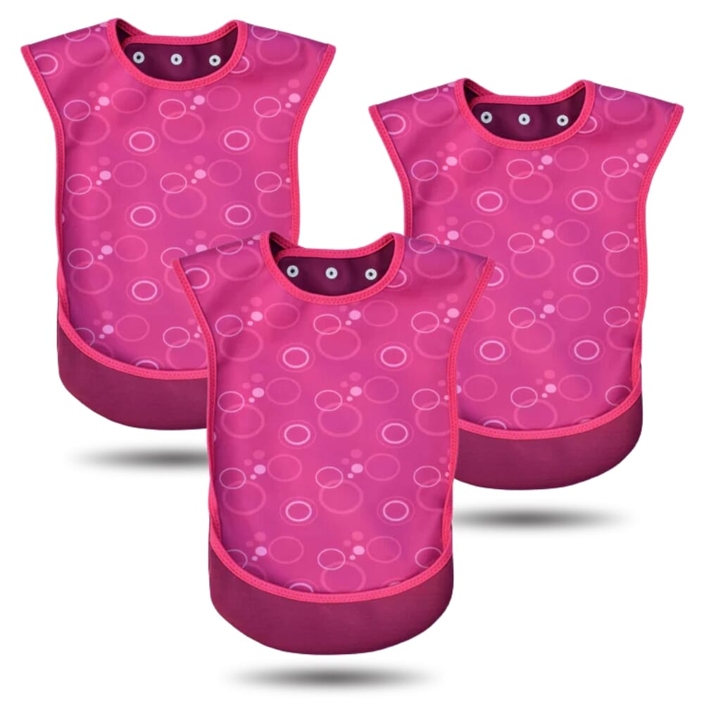 View Bibetta PRO80 Waterproof Tabard Bib Pink Bubbles Junior Pack of 3 information
