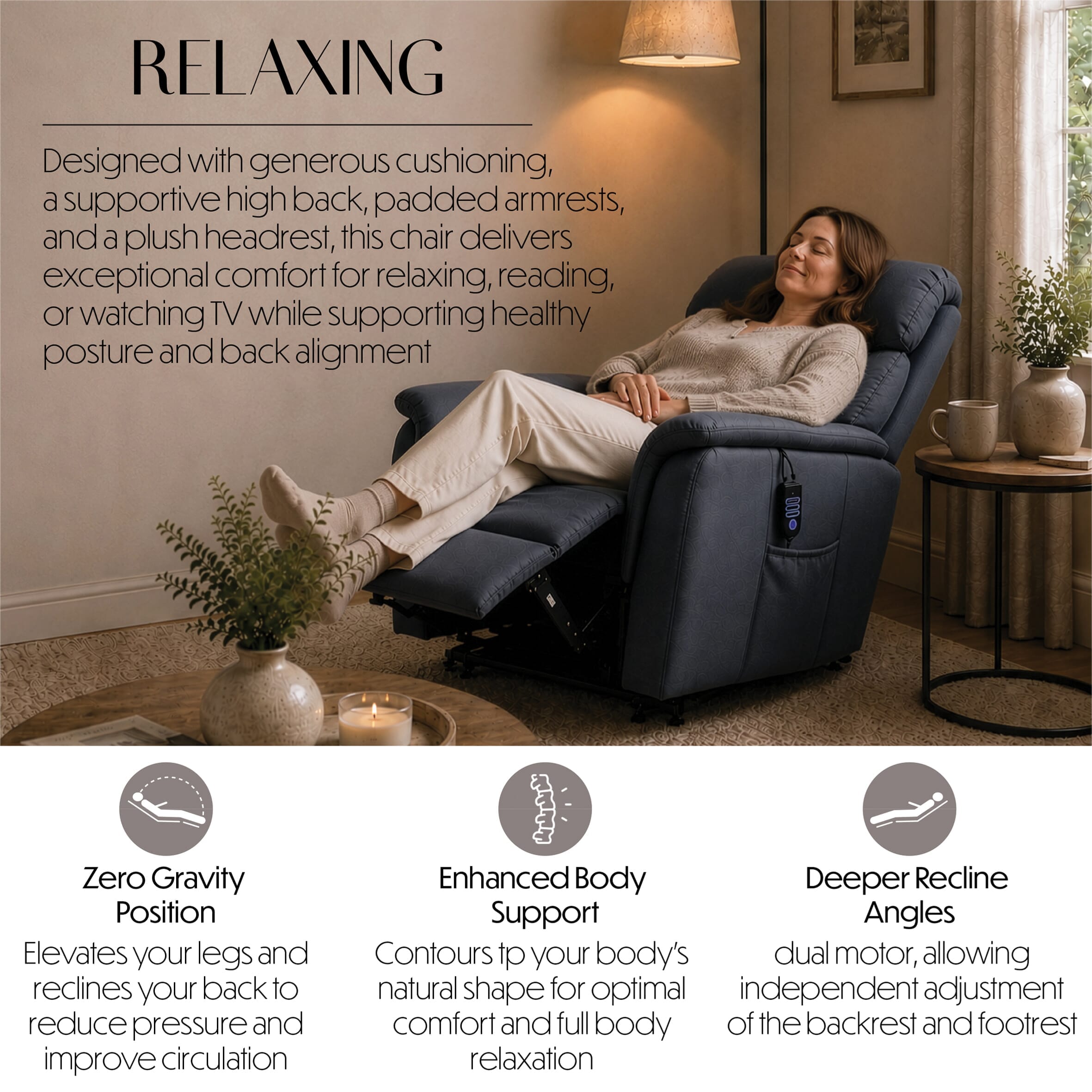 billingham dual motor riser recliner chair relaxing
