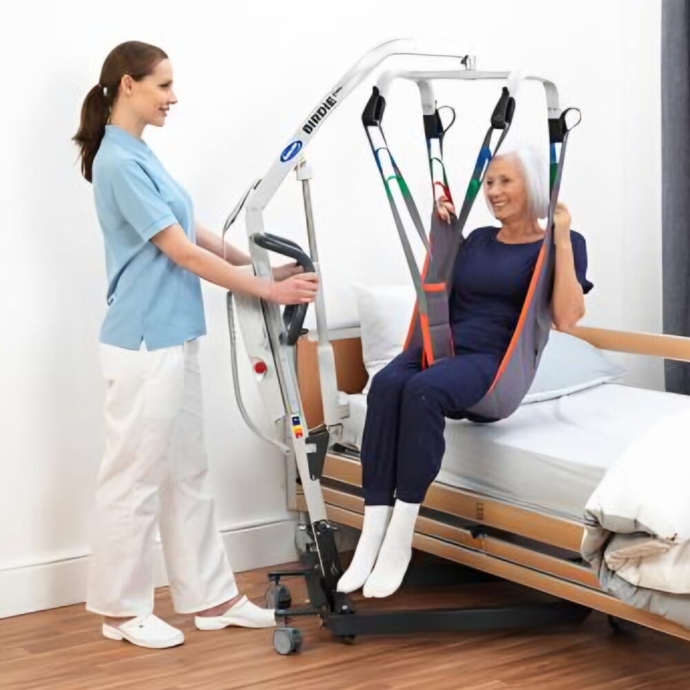 birdie evo folding mobile hoist with 4 point spreader bar lifestyle