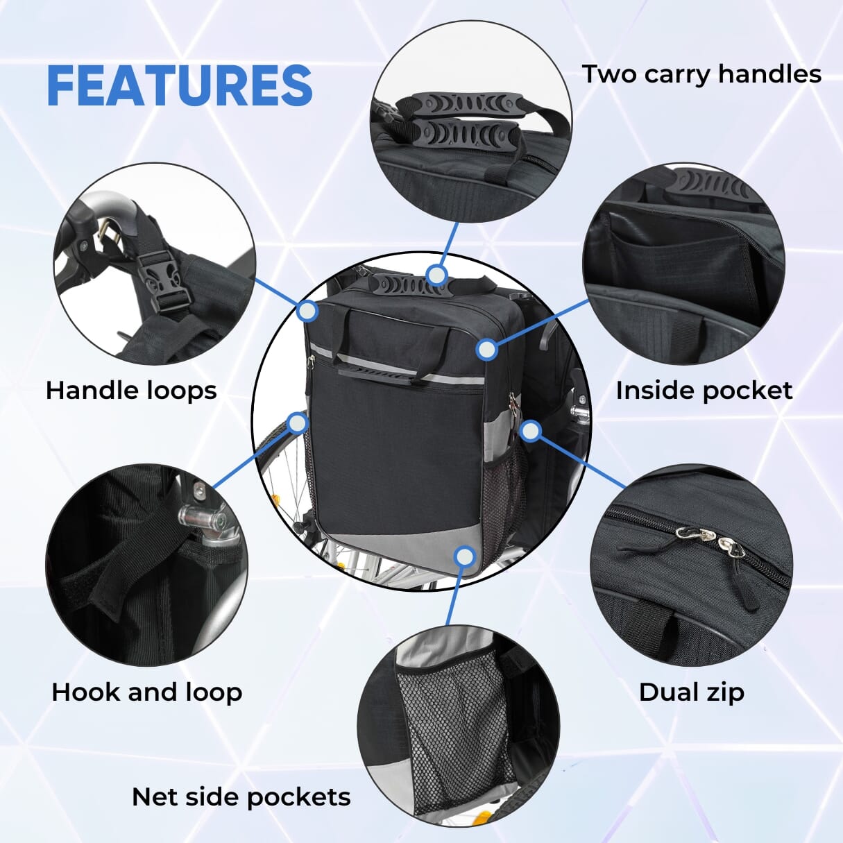 biscay wheelchair bag features