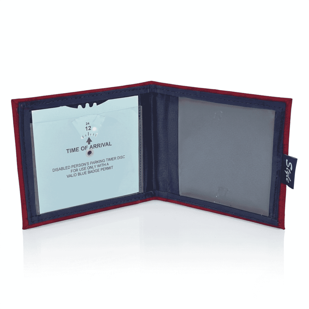 blue badge permit holder burgundy linen open