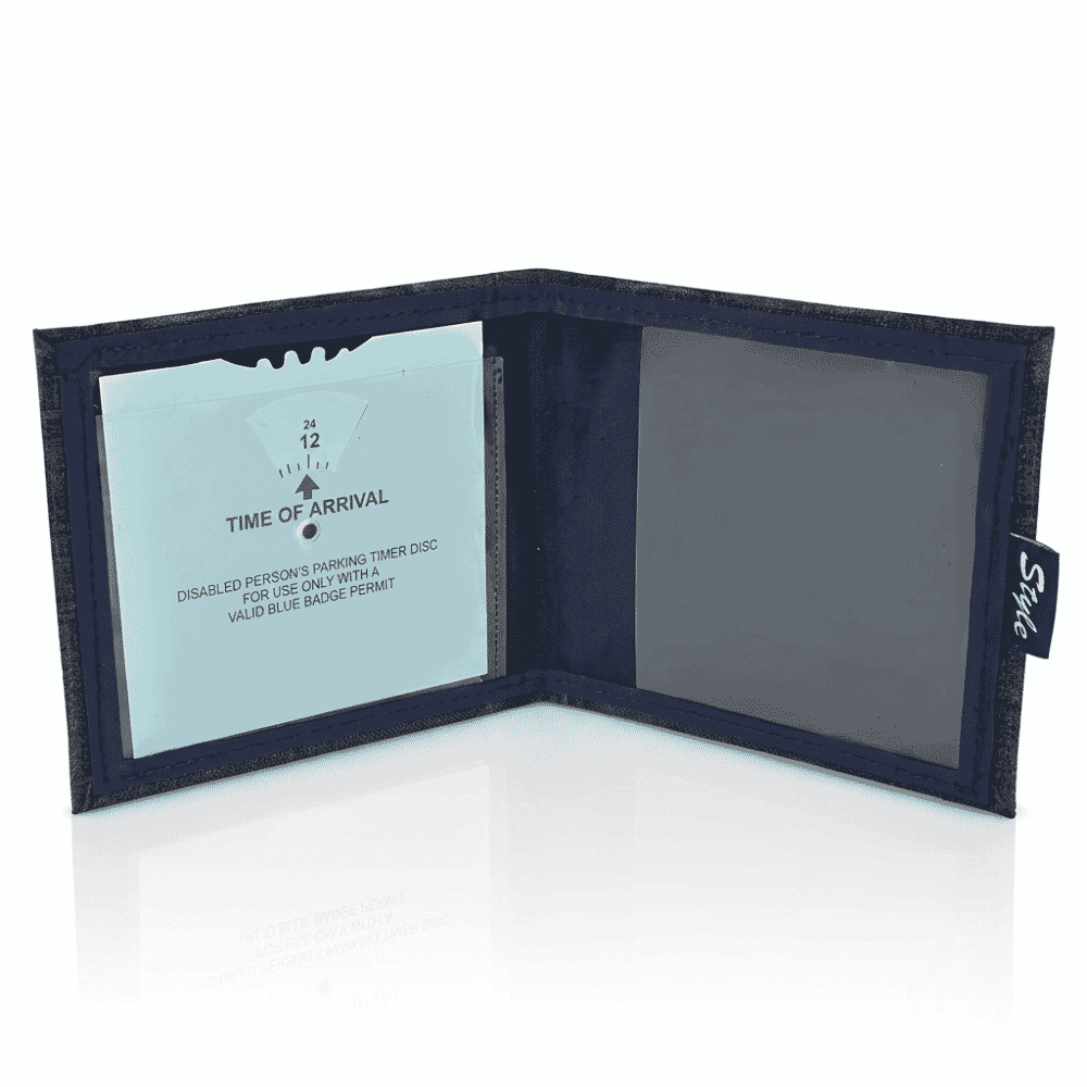 blue badge permit holder dark grey linen open