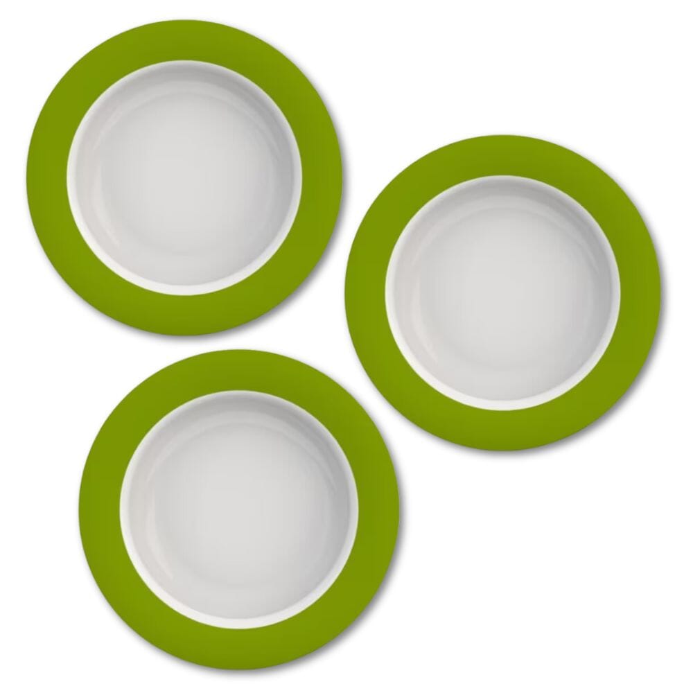bowl with sloped base green rim pack of 3