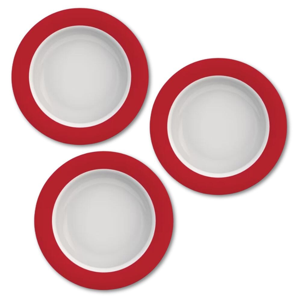 bowl with sloped base red rim pack of 3