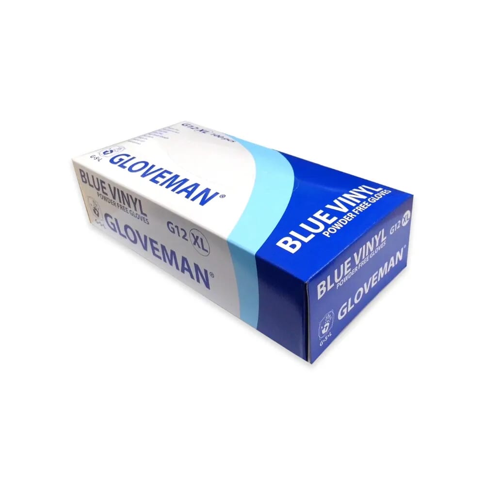 box of blue vinyl gloves